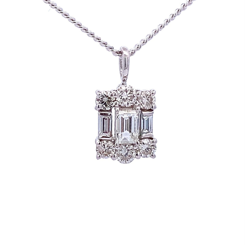 Parrys Jewellers 18ct White Gold Baguette and Round Brilliant Diamond Pendant TDW 0.61ct