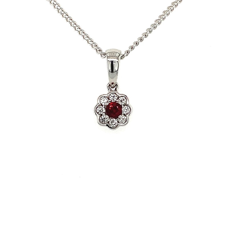 Parrys Jewellers 18ct White Gold Natural Ruby and Diamond Pendant TDW 0.10ct