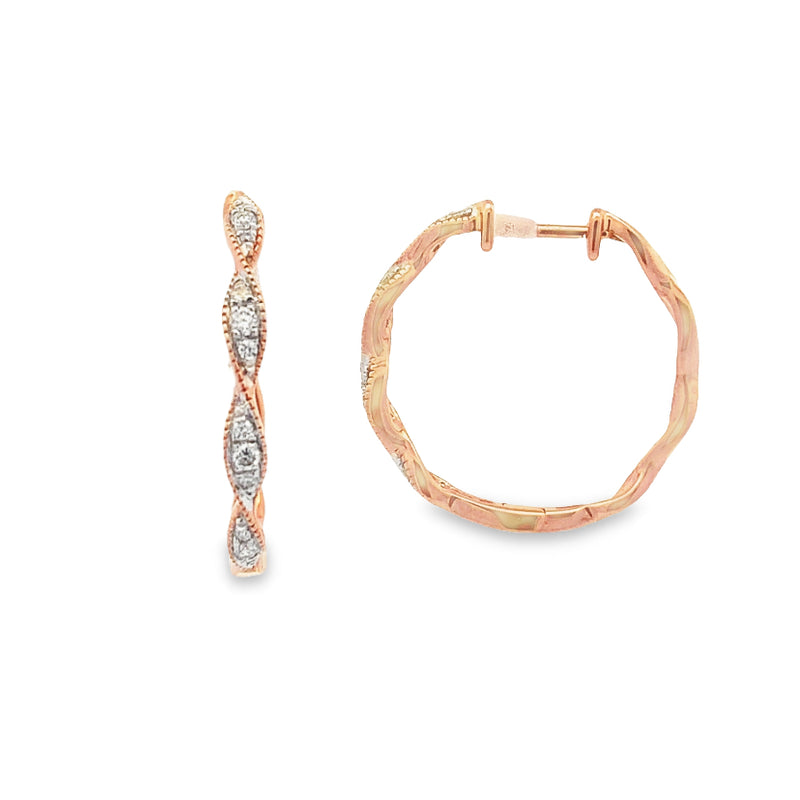 Parrys Jewellers 9ct Two Tone Rose & White Gold Twist Diamond Set Hoop Earrings TDW 0.15ct