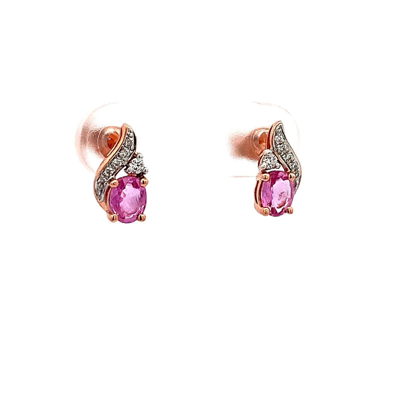 Parrys Jewellers 9ct Rose Gold Pink Sapphire and Diamond Earrings