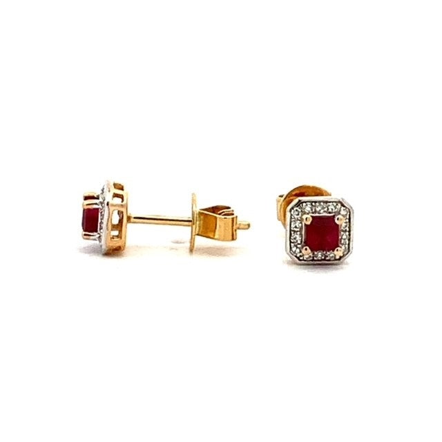 Parrys Jewellers 9ct Yellow gold Ruby and Diamond Stud Earrings