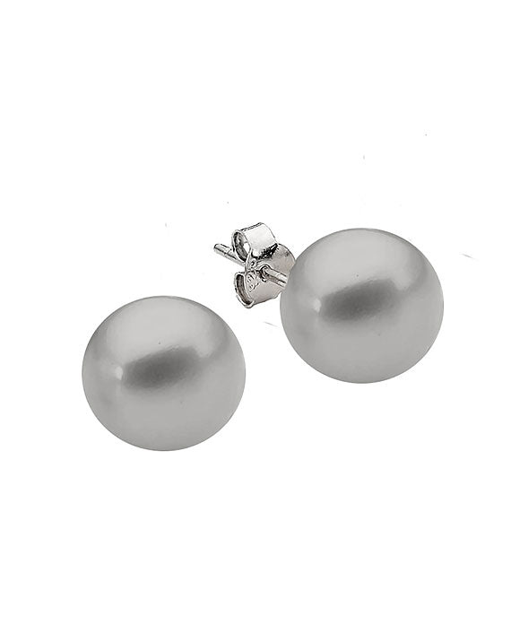 Ikecho Sterling Silver Dyed Grey Button FWP 11mm Stud Earrings