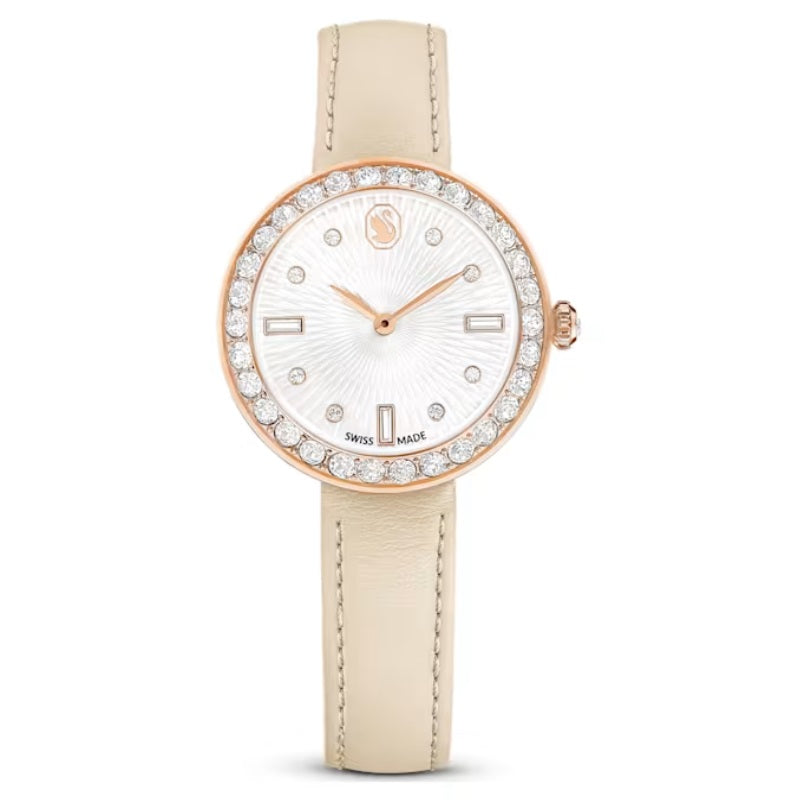 Swarovski Certa watch Swiss Made, Leather strap, Beige, Rose gold-tone finish 5672968