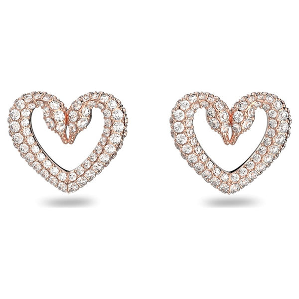 Swarovski Una Stud Earrings Heart Small White Rose Gold Tone