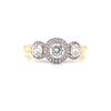 Parrys Jewellers 18ct Yellow Gold Diamond Trilogy Halo Engagement Ring. TDW 0.75ct
