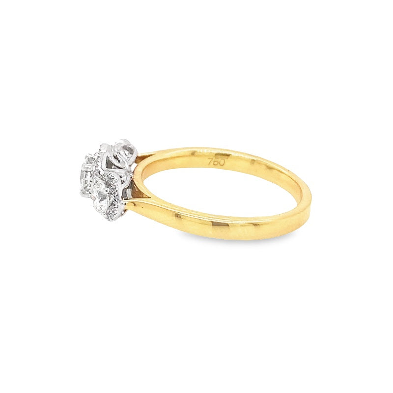 Parrys Jewellers 18ct Yellow Gold Diamond Trilogy Halo Engagement Ring. TDW 0.75ct