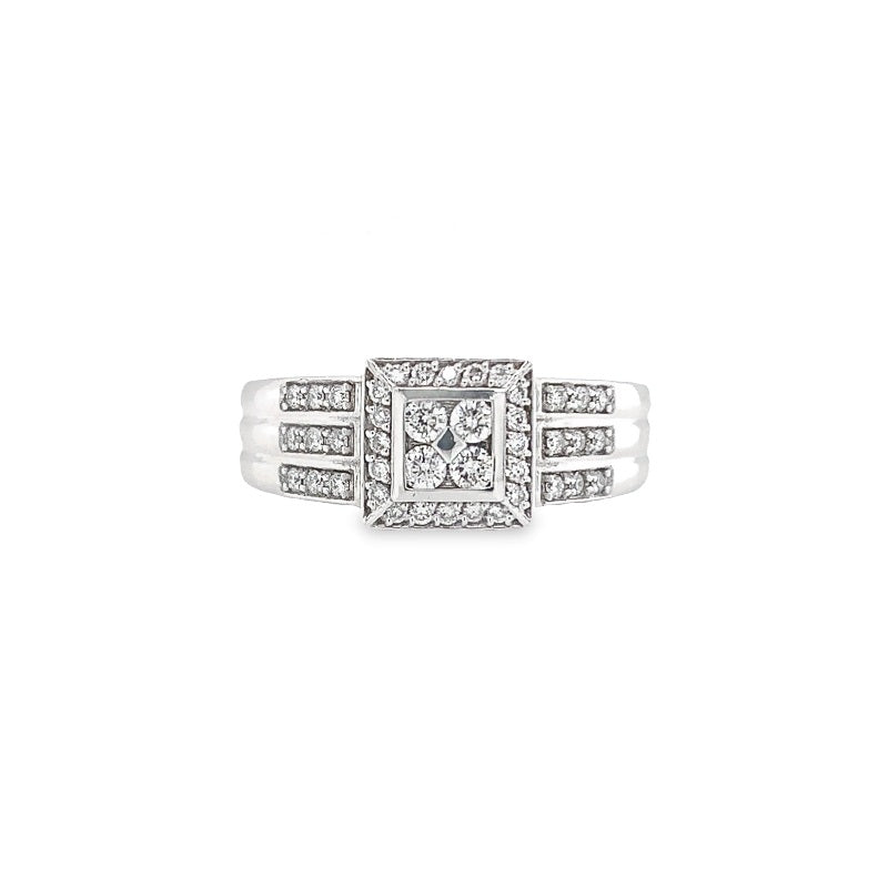 Parrys Jewellers 9ct W/Gold Diamond Halo Engagement Ring, TDW 0.40ct