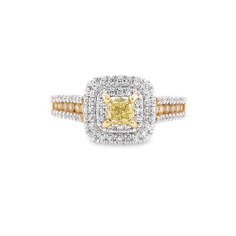 Parrys Jewellers 18ct Natural Yellow Princess Cut Diamond and White Diamond Engagement Ring TDW 0.75ct