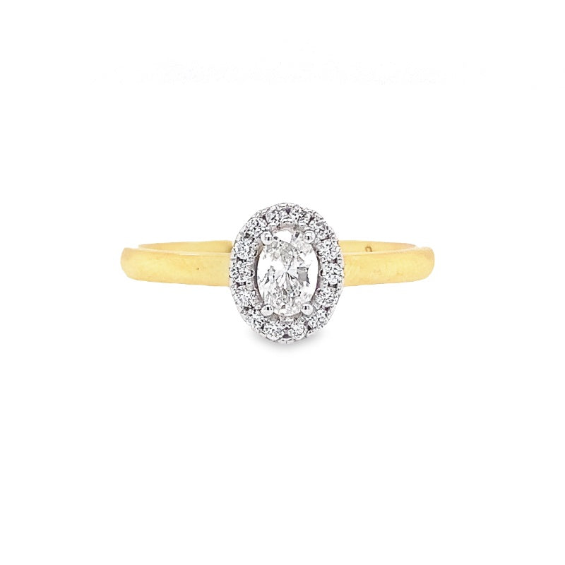 Parrys Jewellers 18ct two tone Oval Cut Halo Set Diamond Engagement Ring TDW 0.36Ct