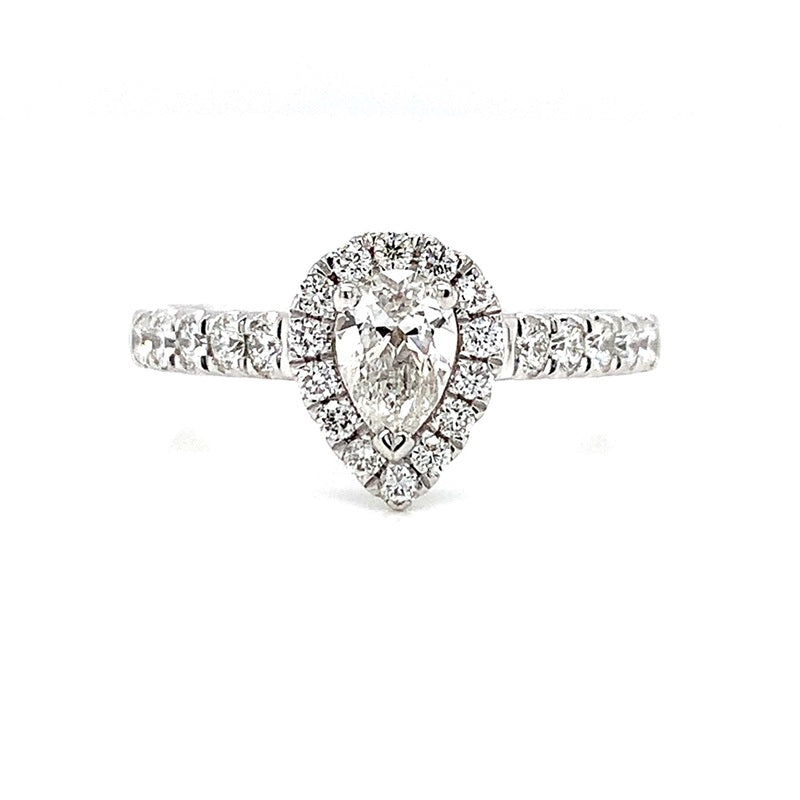 Parrys Jewellers 18ct White Gold Halo Pear Cut Diamond Set Engagement Ring TDW 0.80ct