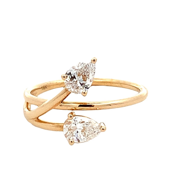 18Y Lab Grown Diamond Ring with 2 Pear Shape Diamonds | 0.72ct TDW