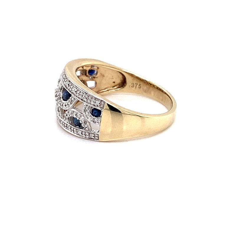 Parrys Jewellers 9ct Yellow Gold Sapphire and Diamond Dress Ring TDW 0.15ct