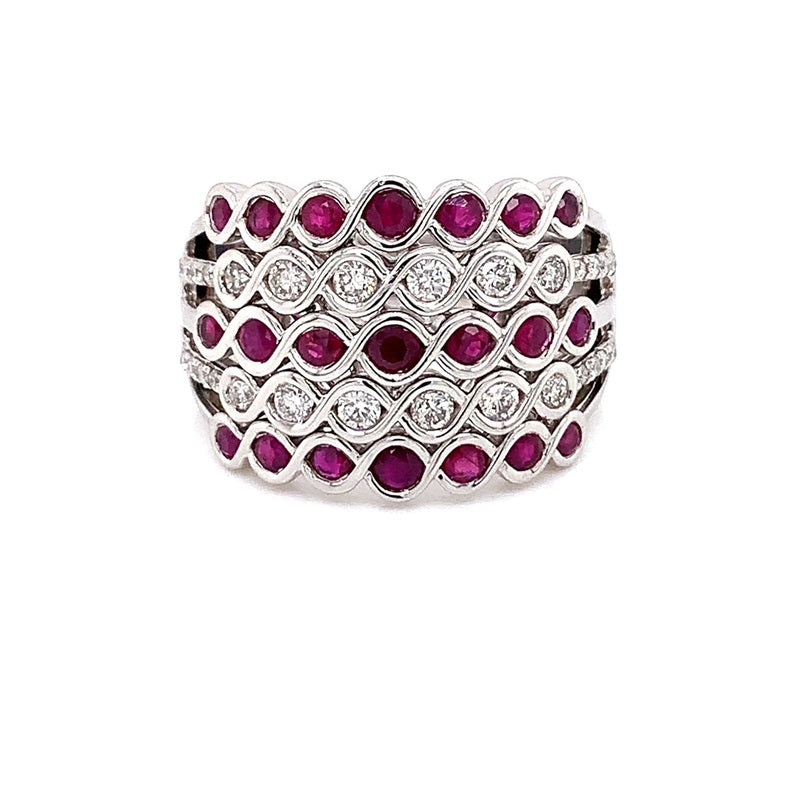 Parrys Jewellers 9ct White Gold 0.20ct Natural Ruby and Diamond Set Dress Ring TDW 0.39ct