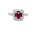 Parrys Jewellers 18ct White Gold 0.61ct Cushion Burma Ruby and Diamond Ring TDW 0.42ct