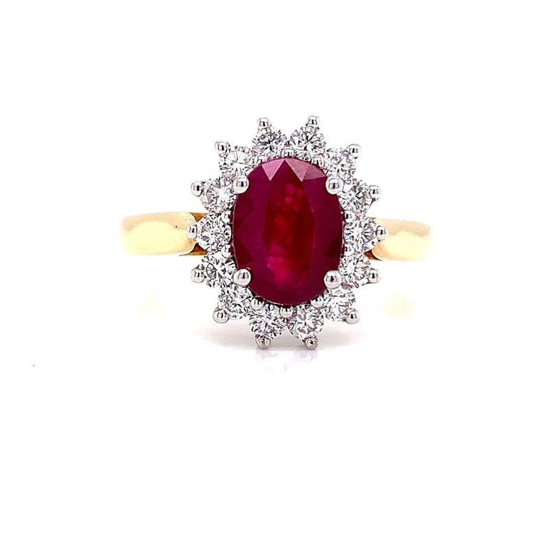 Parrys Jewellers 18ct Yellow Gold 1.37ct Natural Ruby and Diamond Ring TDW 0.50ct