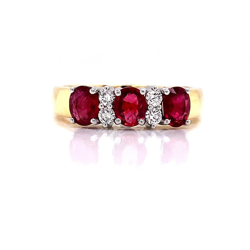 Parrys Jewellers 18ct Yellow Gold Natural Ruby And Diamond Ring TDW 0.16ct