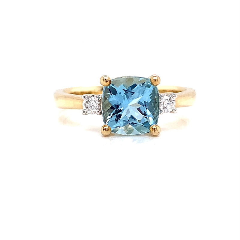 Parrys Jewellers 9ct Yellow Gold 1.33ct Aquamarine And Diamond Set Ring TDW 0.10ct