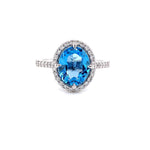 Parrys Jewellers 9ct White Gold 3.22ct Blue Topaz and Diamond Set Ring TDW 0.39ct