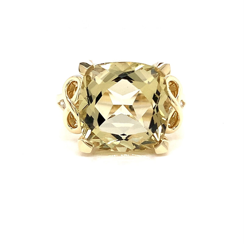 Parrys Jewellers 9ct Yellow Gold 5.39ct Lemon Quartz and Diamond Ring TDW 0.11ct