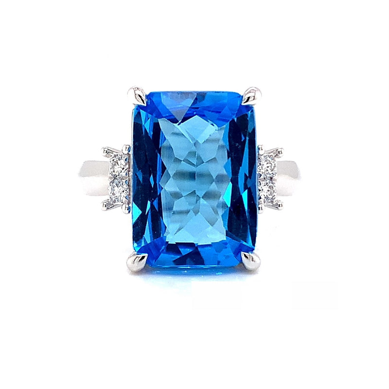 Parrys Jewellers 9ct White Gold 5.52ct Blue Topaz and Diamond Ring TDW 0.10ct