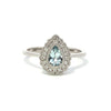 Parrys Jewellers 9ct White Gold Pear Cut Aquamarine and Diamond Halo Ring