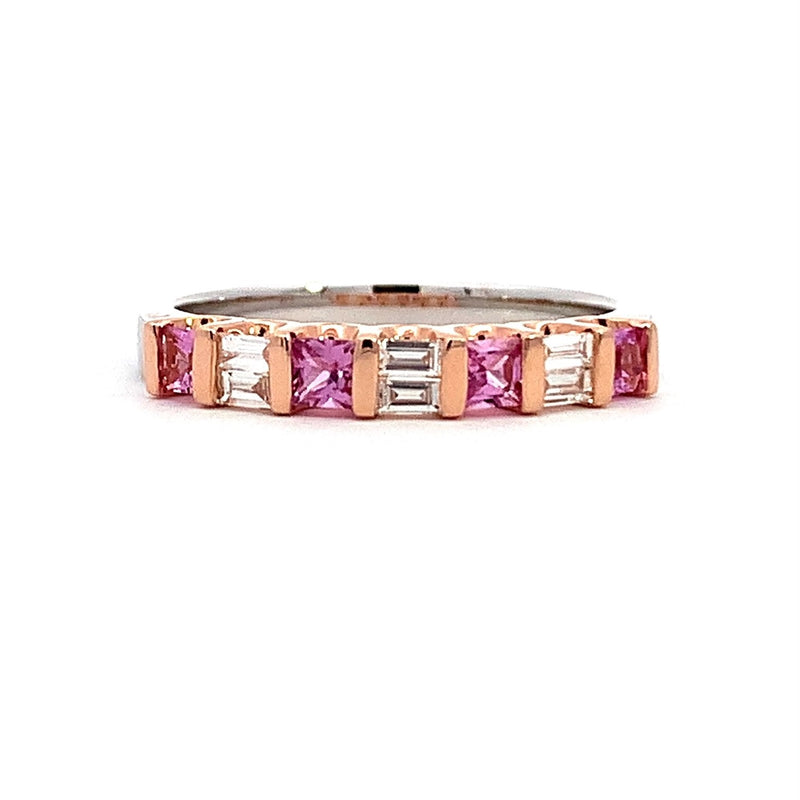 Parrys Jewellers 18ct White & Rose Gold Pink Sapphire and Baguette Diamond Ring