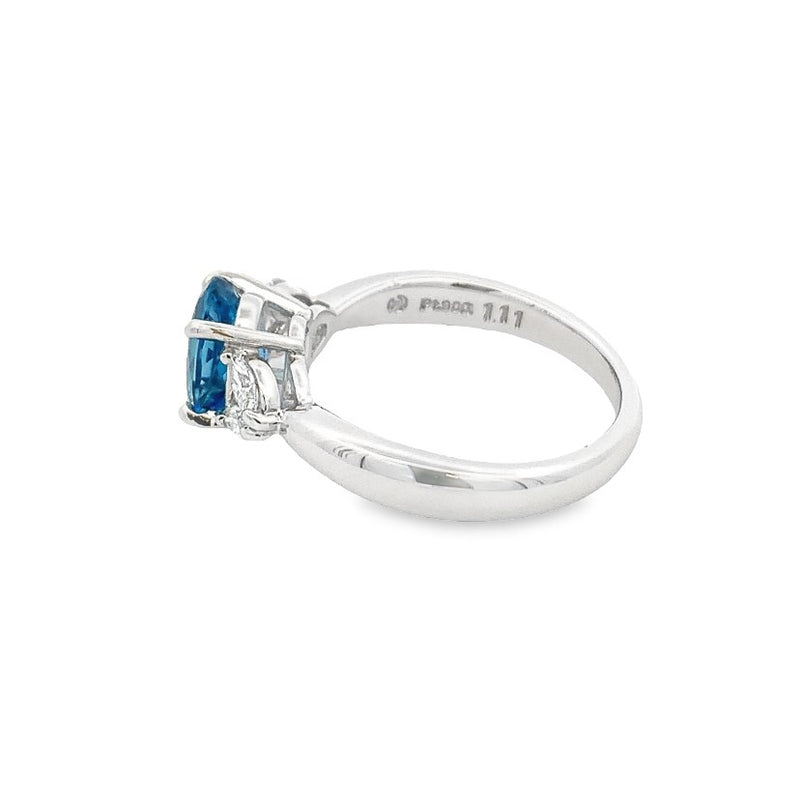 Parrys Jewellers Platinum 1.11ct Aquamarine and Diamond Ring TDW=0.24ct
