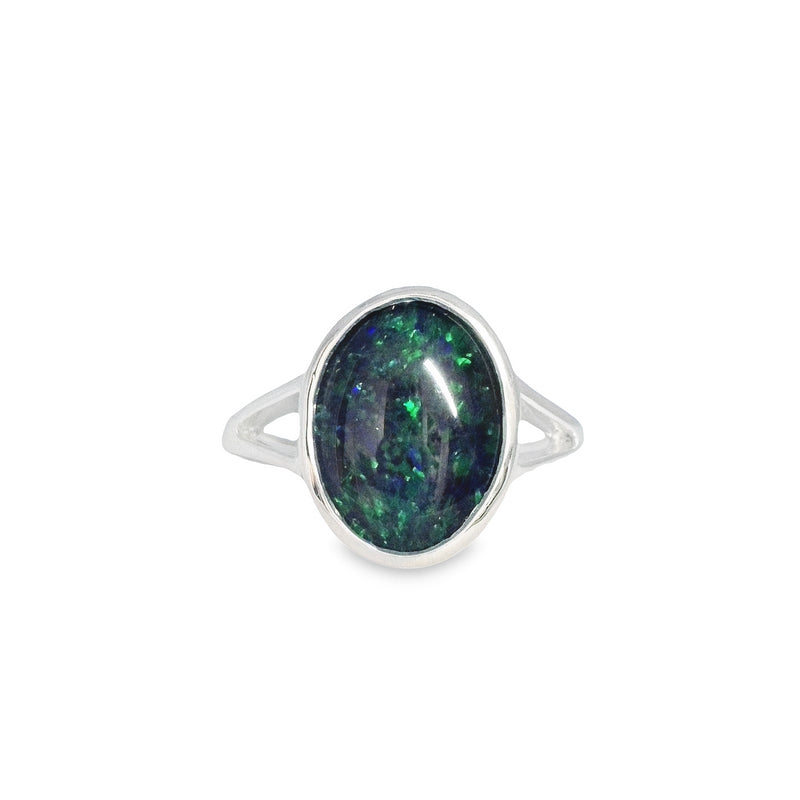 Parrys Jewellers Sterling Silver Oval Opal Triplet Ring
