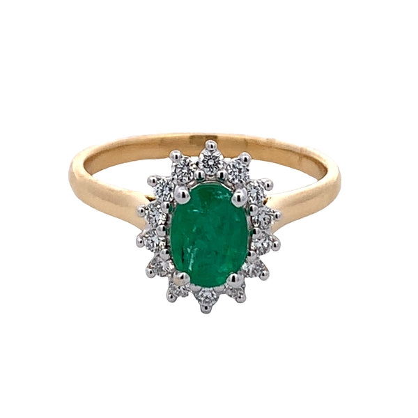 18ct Yellow Gold Natural Emerald & Diamond Ring – 0.76ct Emerald, 0.23ct Diamonds