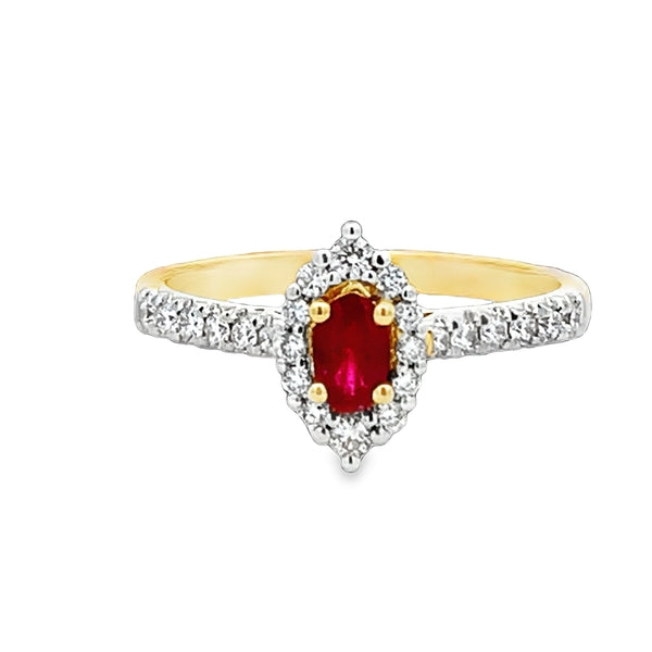 18ct Yellow Gold Ruby & Diamond Ring – 0.24ct Ruby & 0.32ct Diamonds