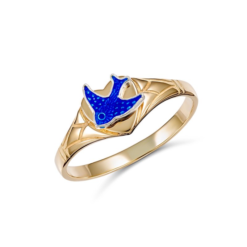 Parrys Jewellers 9ct Yellow Gold Bluebird Heart Signet Ring (Size K)