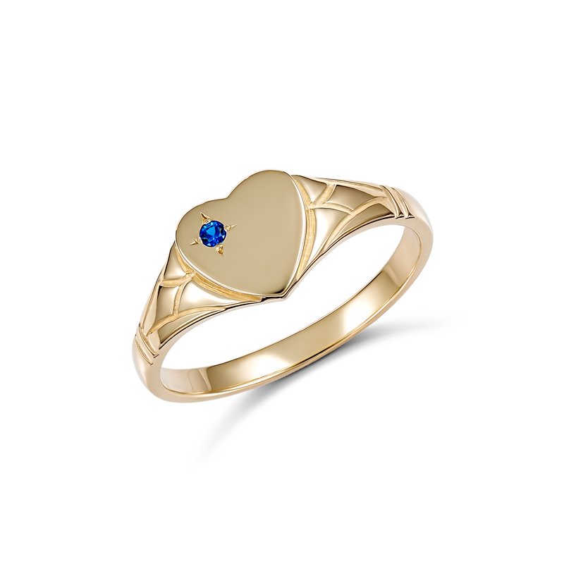 Parrys Jewellers 9ct Yellow Gold Synthetic Blue Spinel Heart Signet Ring Size M