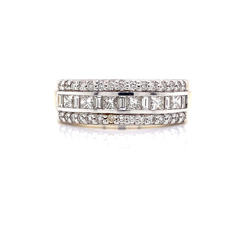 Parrys Jewellers 18ct Yellow And White Gold Princess, Baguette and Round Brilliant Cut Diamond Ring TDW 0.85ct