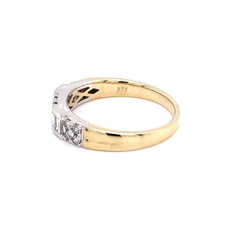 Parrys Jewellers 9ct Yellow Gold Baguette And Round Brilliant Diamond Dress Ring TDW 0.51ct