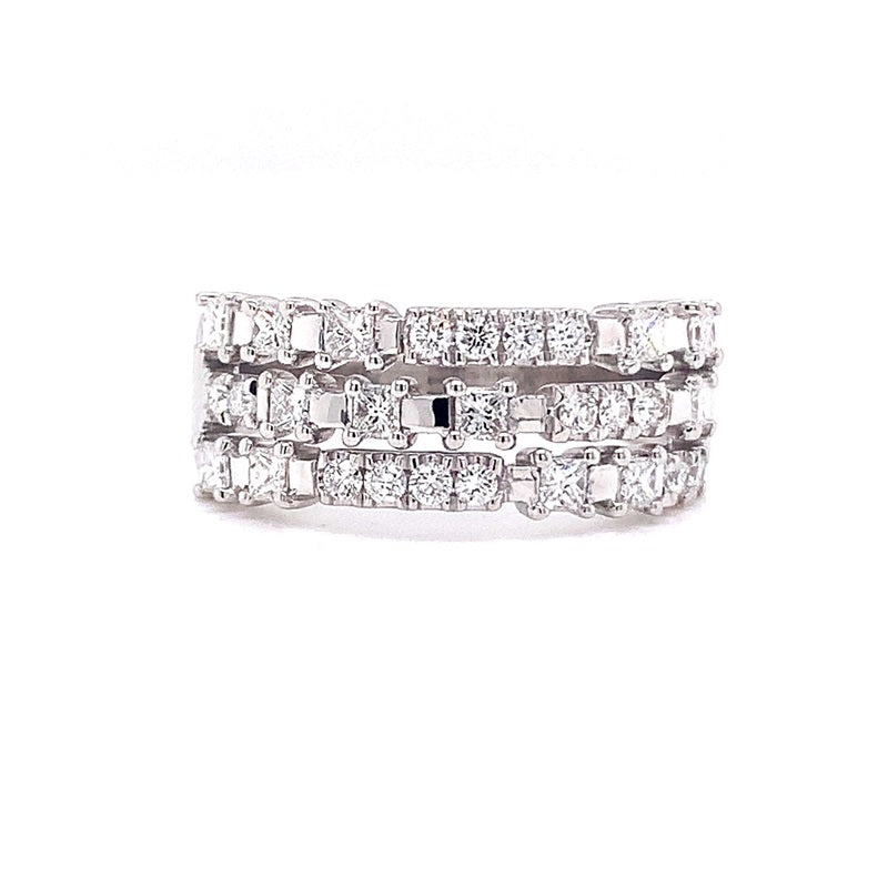 Parrys Jewellers 9ct White Gold Princess Cut and Round Brilliant Diamond Dress Ring TDW 0.76ct