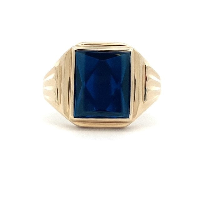 Parrys Jewellers 9ct Yellow Gold 12x10mm Synthetic Blue Spinel Ring