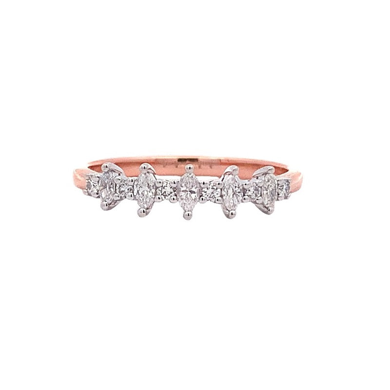 Parrys Jewellers 9ct Rose Gold Marquise and Round Brilliant Diamond Dress Ring TDW 0.31ct