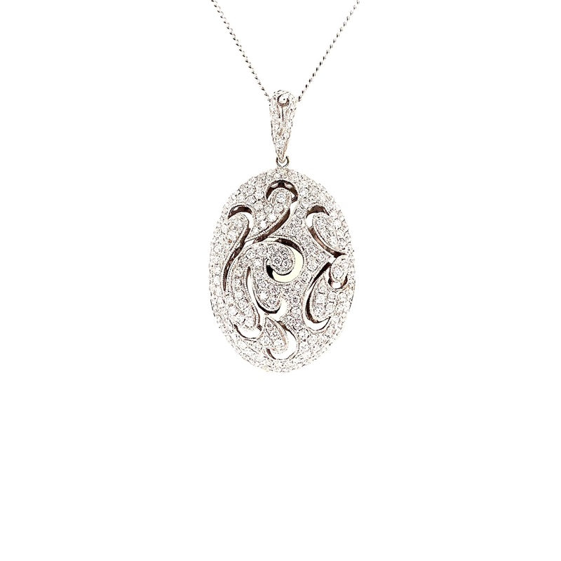 Parrys Jewellers 18ct White Gold Diamond Set Scroll Pattern Pendant TDW 1.78ct