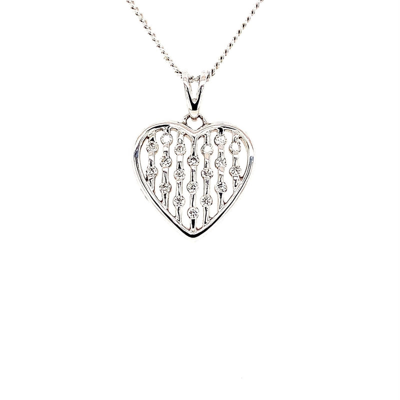 Parrys Jewellers 9ct White Gold Diamond Lined Heart Pendant TDW 0.19ct