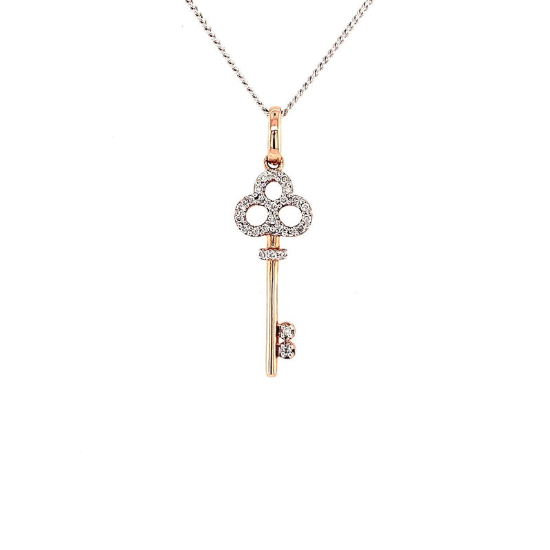 Parrys Jewellers 9ct Two-Tone Rose And White Gold Diamond Set Key Pendant TDW 0.13ct