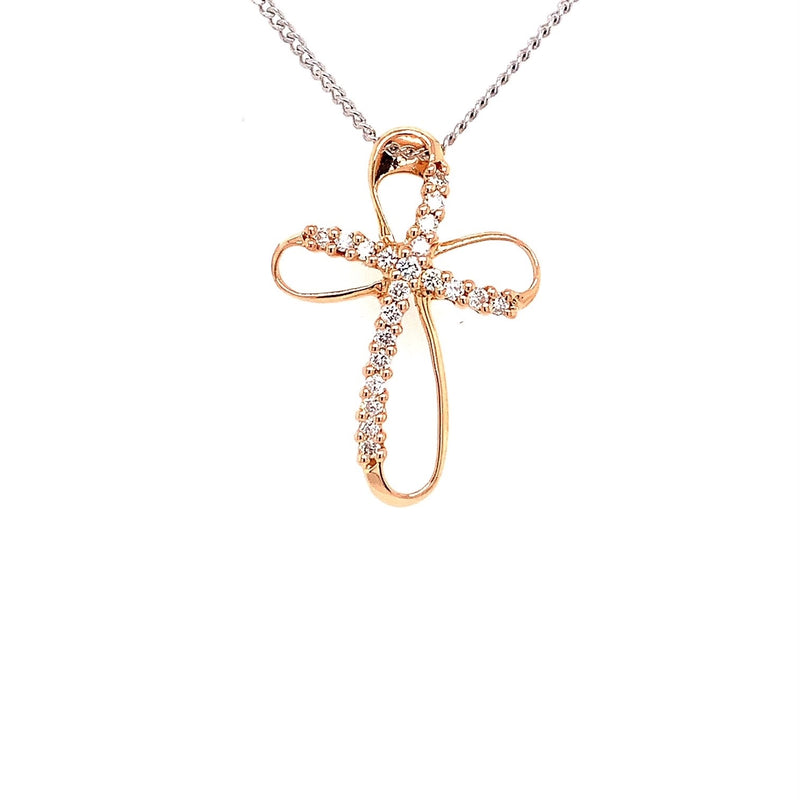 Parrys Jewellers 18ct Rose Gold Diamond Set Cross Pendant TDW 0.24ct