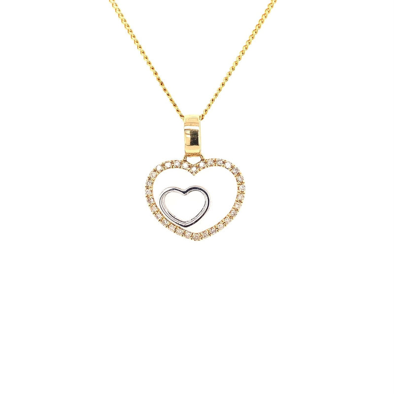 Parrys Jewellers 18ct Two Tone Yellow And White Gold Double Heart Pendant TDW 0.19ct