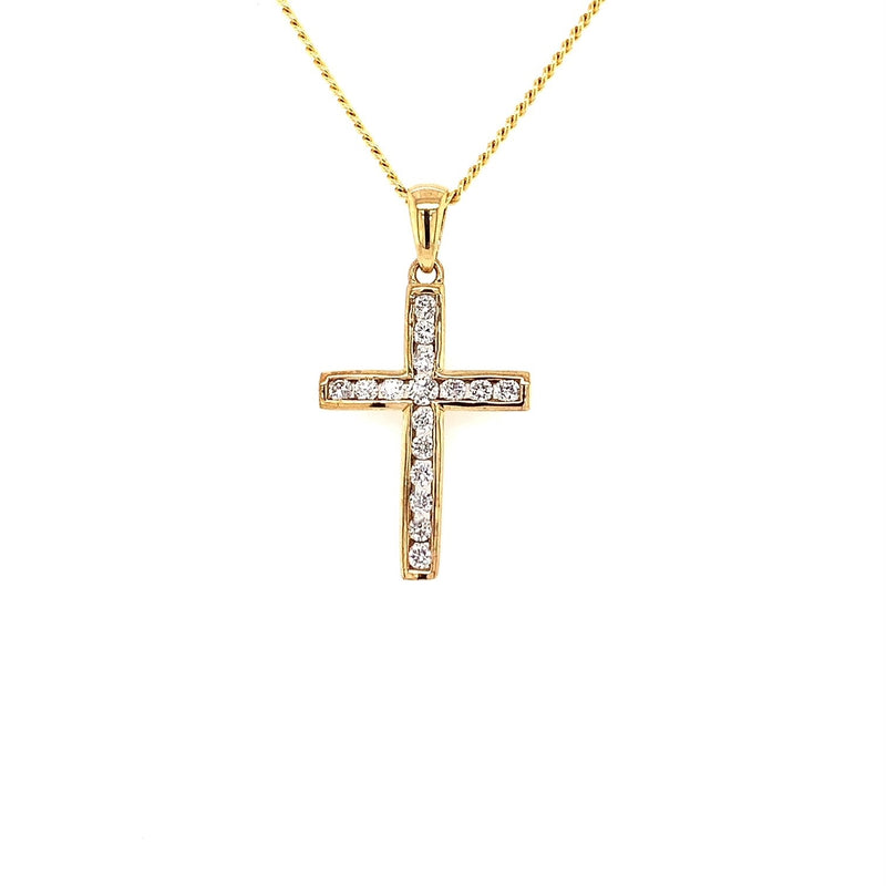 Parrys Jewellers 9ct Yellow Gold Diamond Set Cross TDW 0.25ct