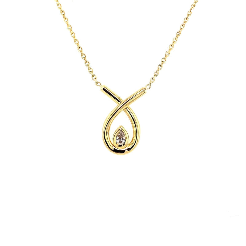 Parrys Jewellers 9ct Yellow Gold Pear Diamond Bezel Set Entwined Necklace With Gold Chain TDW 0.06ct