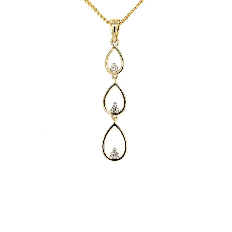 Parrys Jewellers 9ct Yellow Gold 3 Pear Drop Diamond Pendant TDW 0.12ct