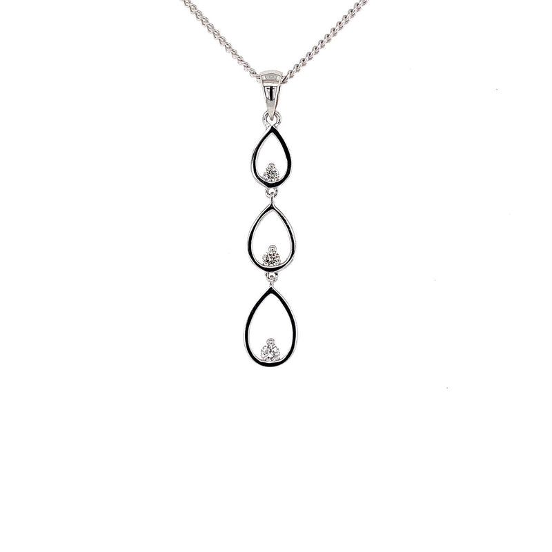 Parrys Jewellers 9ct White Gold 3 Pear Drop Diamond Pendant TDW 0.12ct