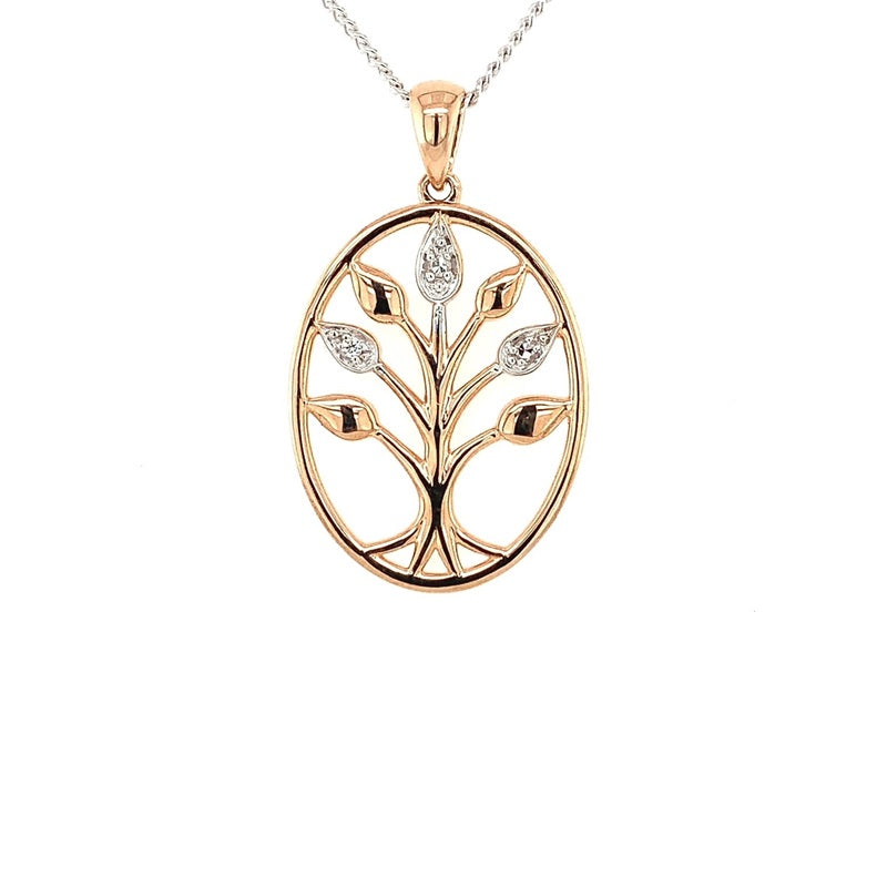 Parrys Jewellers 9ct Rose Gold Diamond Set Tree of Life Pendant