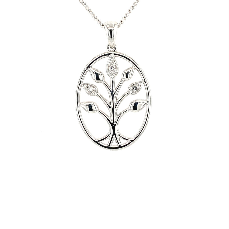 Parrys Jewellers 9ct White Gold Diamond Set Tree of Life Pendant