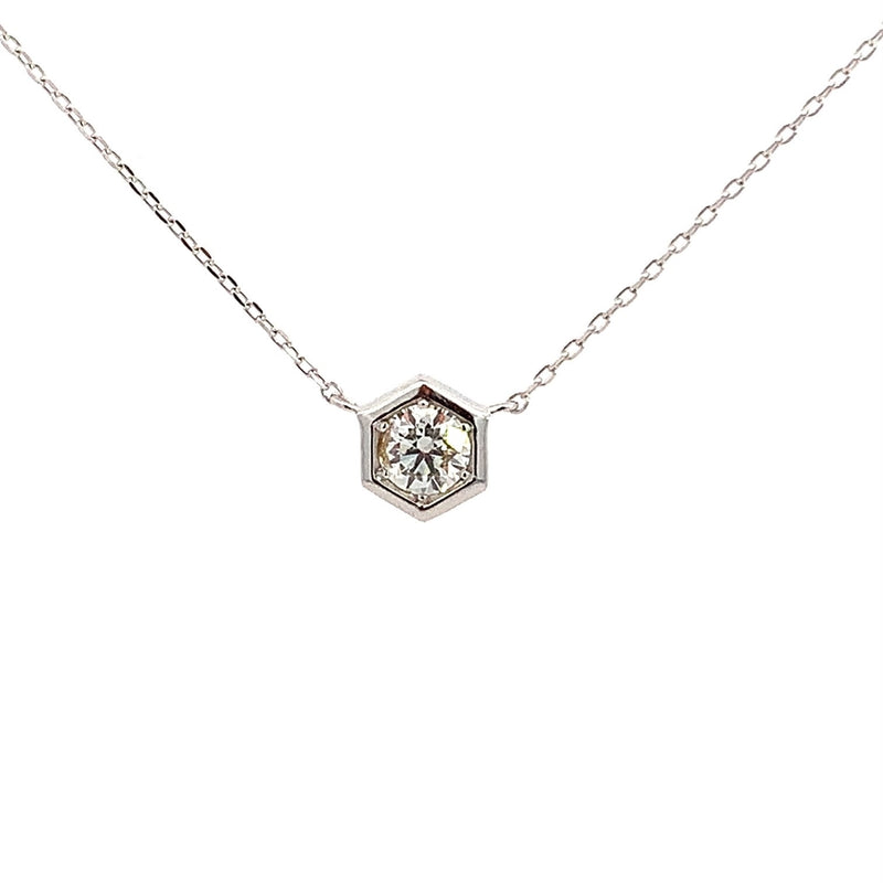 Parrys Jewellers 18ct White Gold Diamond Solitaire Hexagon Pendant with Chain TDW 0.19ct