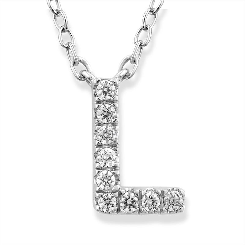 Parrys Jewellers 9ct White Gold Initial 'L' Diamond Set Necklace 40+5cm